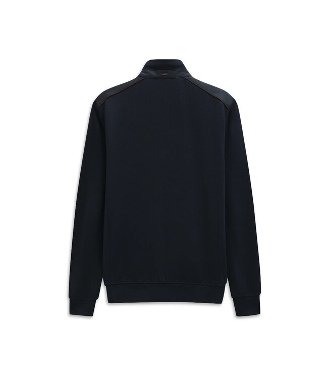 Bugatti Vest, Sweat-Shirt Jacket met Rits, Donkerblauw met Bruine Accenten