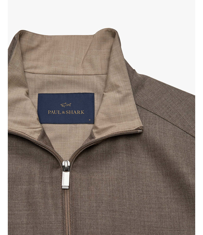 Paul & Shark Hybrid Vest met Rits, Wol, Zijde, Green Storm System® Loro Piana Fabric, Taupe