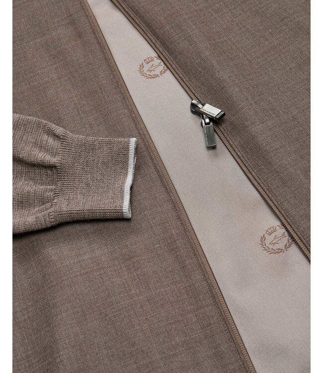 Paul & Shark Hybrid Vest met Rits, Wol, Zijde, Green Storm System® Loro Piana Fabric, Taupe