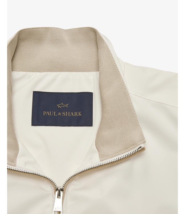 Paul & Shark Vest met Rits, Hybrid, Windstopper, Wol, Typhoon Platinum, Almond, Roomwit met Suede Accenten