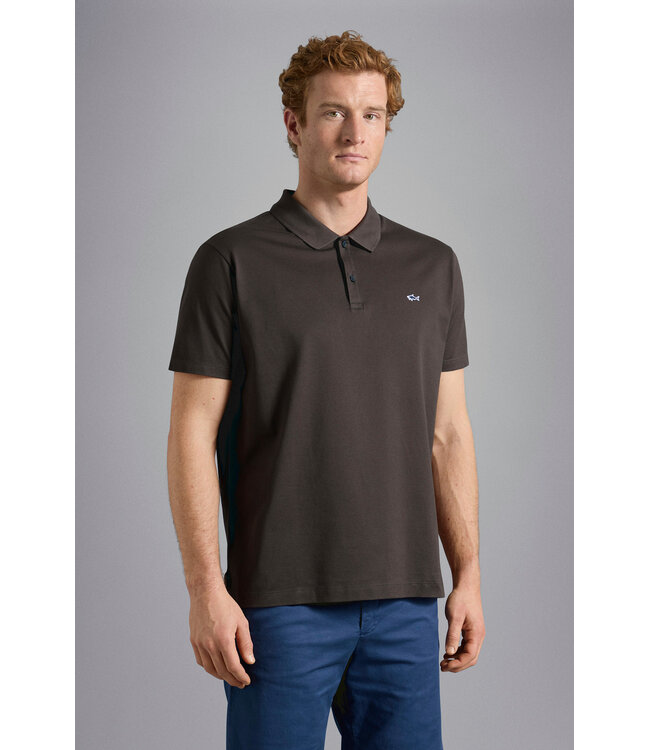 Paul & Shark Polo, Korte Mouw, Pique Katoen, Uni Taupe, Shark Logo