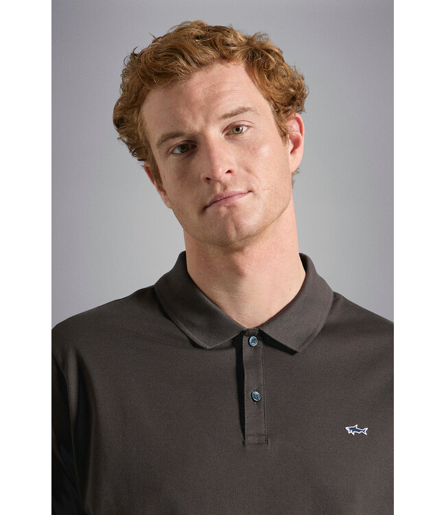 Paul & Shark Polo, Korte Mouw, Pique Katoen, Uni Taupe, Shark Logo