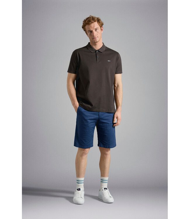 Paul & Shark Polo, Korte Mouw, Pique Katoen, Uni Taupe, Shark Logo