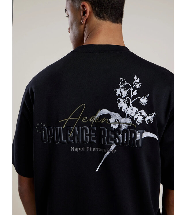 Aeden T-Shirt, Katoen, Oversized, Korte Mouw, Rugprint, Orzian Tee, Zwart