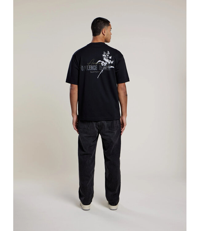 Aeden T-Shirt, Katoen, Oversized, Korte Mouw, Rugprint, Orzian Tee, Zwart