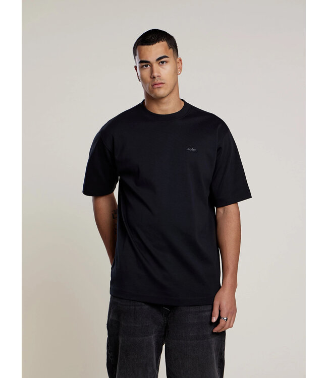 Aeden T-Shirt, Katoen, Oversized, Korte Mouw, Rugprint, Orzian Tee, Zwart