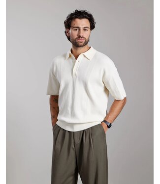 Aeden Aeden, Polo, Gebreid, Katoen Mix, Korte Mouw, Off-White