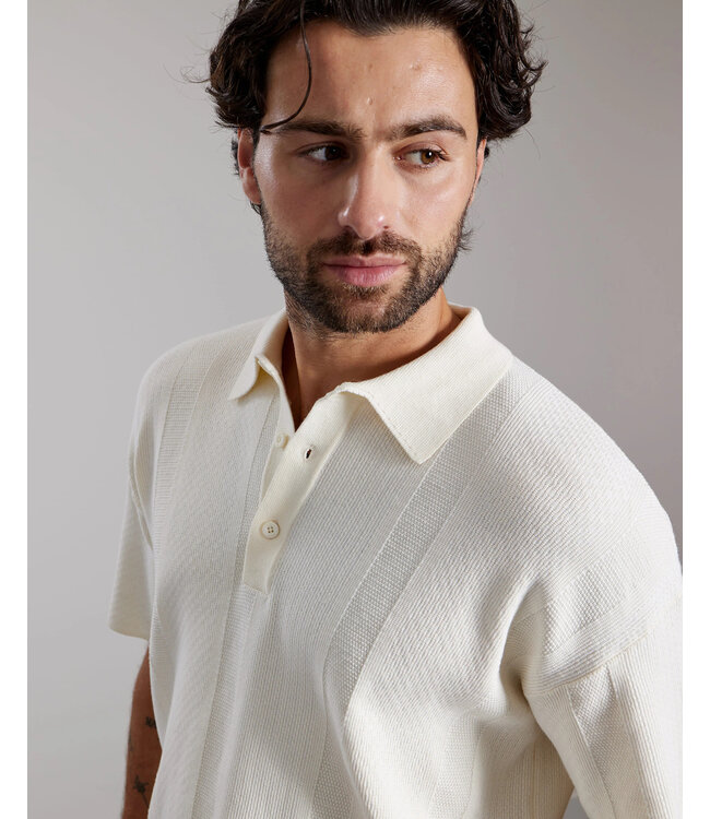 Aeden Polo, Gebreid, Katoen Mix, Korte Mouw, Off-White