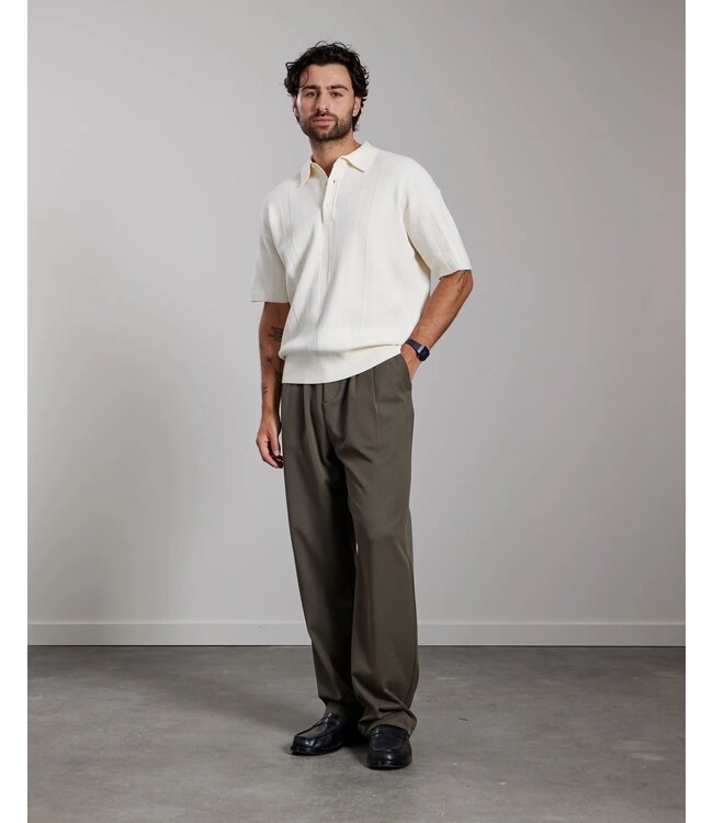 Aeden Polo, Gebreid, Katoen Mix, Korte Mouw, Off-White