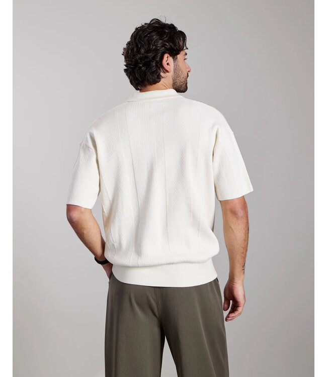 Aeden Polo, Gebreid, Katoen Mix, Korte Mouw, Off-White
