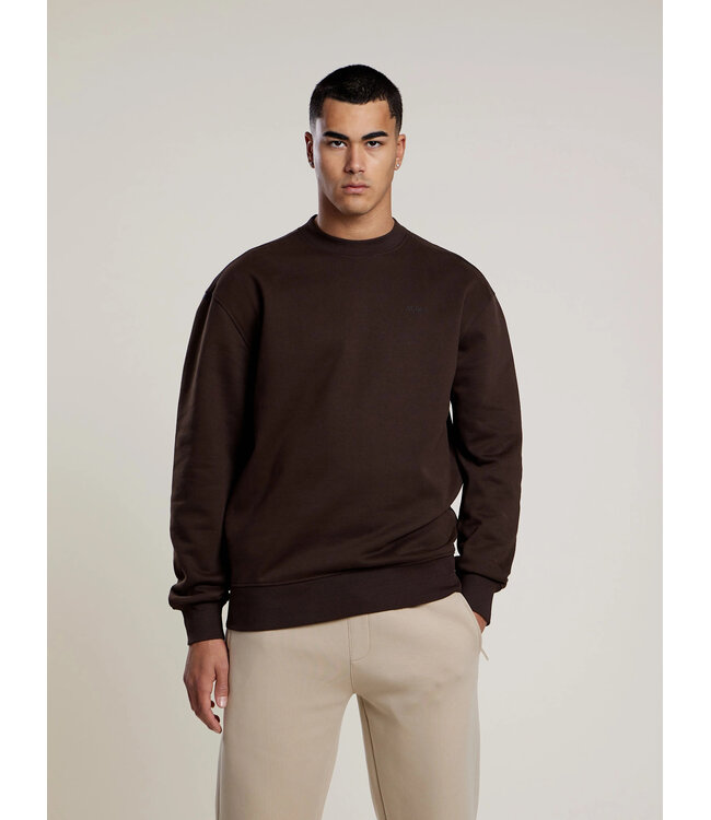 Aeden Sweater, Katoen, Oversized, Lange Mouw, Rugprint, Donkerbruin