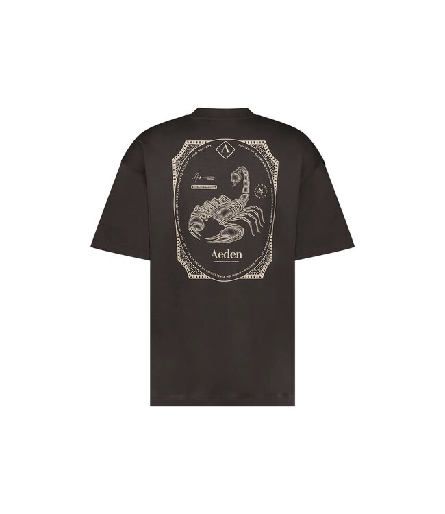 Aeden T-Shirt, Katoen, Oversized, Korte Mouw, Rugprint, Bruin