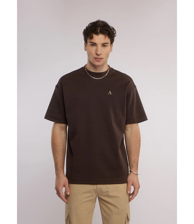 Aeden T-Shirt, Katoen, Oversized, Korte Mouw, Rugprint, Bruin