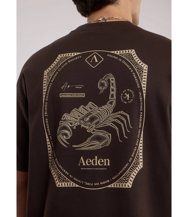 Aeden T-Shirt, Katoen, Oversized, Korte Mouw, Rugprint, Bruin