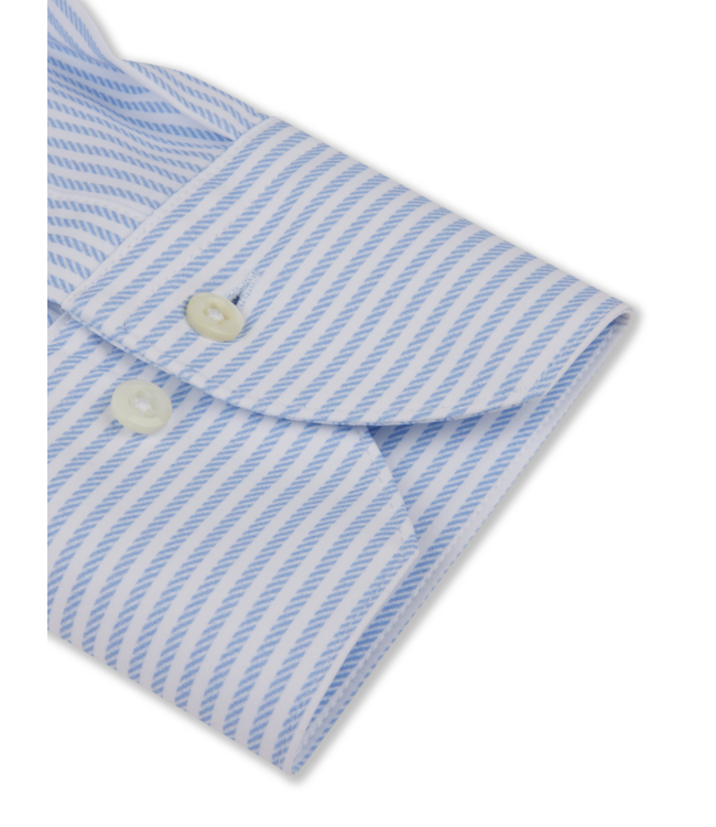 Stenstroms Overhemd, Lange Mouw, Stretchfabric Jersey, Wit, Lichtblauw, Gestreept, Slimline