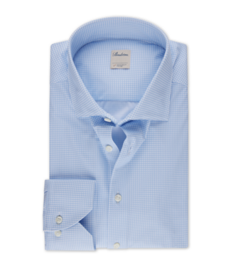 Stenstroms Stenstroms, Overhemd, Lange Mouw, Stretchfabric Jersey, Lichtblauw, Micro Ruit, Slimline