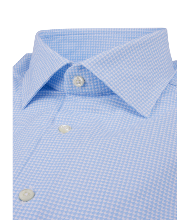 Stenstroms Overhemd, Lange Mouw, Stretchfabric Jersey, Lichtblauw, Micro Ruit, Slimline