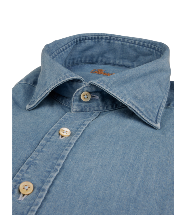 Stenstroms Casual Overhemd,  Stretch Denim, Lange Mouw, Lichtblauw, New Slimline