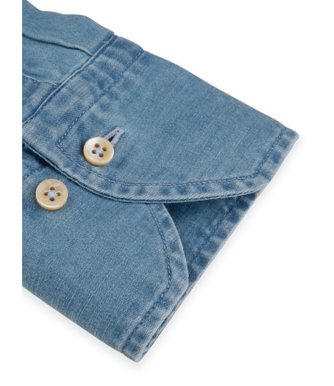 Stenstroms Casual Overhemd,  Stretch Denim, Lange Mouw, Lichtblauw, New Slimline