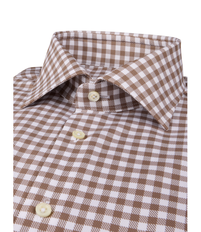 Stenstroms Overhemd, Twofold Katoen, Lange Mouw, Bruin Wit Geruit, Regular Fit