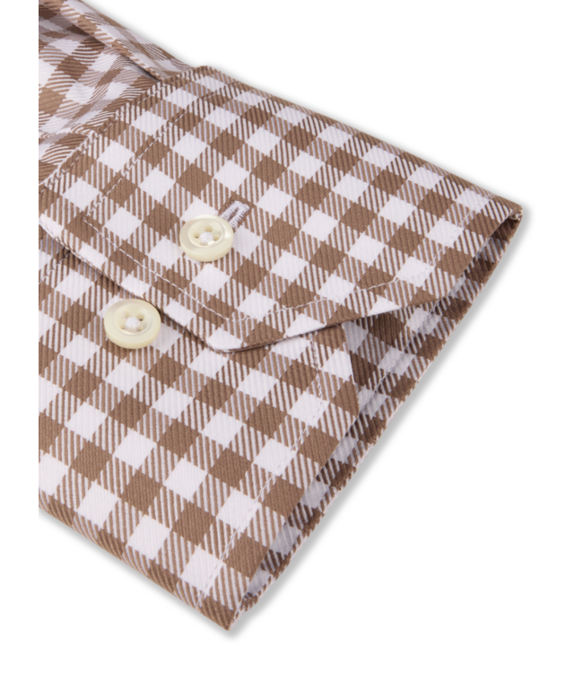 Stenstroms Overhemd, Twofold Katoen, Lange Mouw, Bruin Wit Geruit, Regular Fit