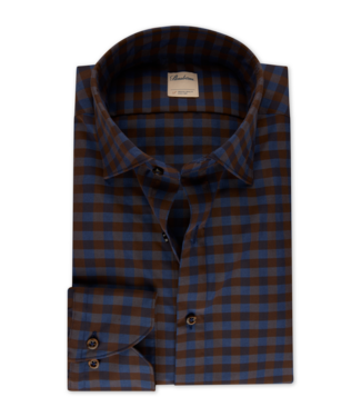 Stenstroms Stenstroms, Overhemd, Lange Mouw, Casual, Katoen, Bruin Blauw Geruit, Regular Fit