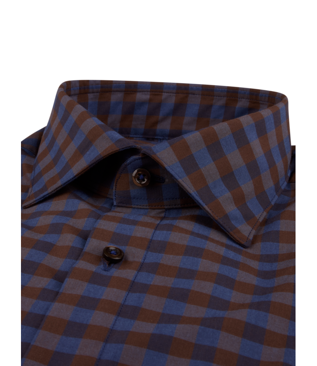 Stenstroms Overhemd, Lange Mouw, Casual, Katoen, Bruin Blauw Geruit, Regular Fit