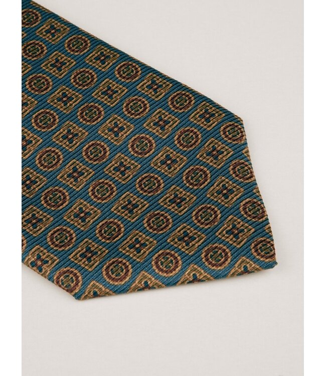 Stenstroms Das, Zijde, Blauw, Goudbruin Patroon