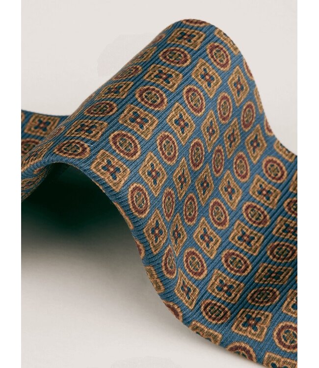 Stenstroms Das, Zijde, Blauw, Goudbruin Patroon
