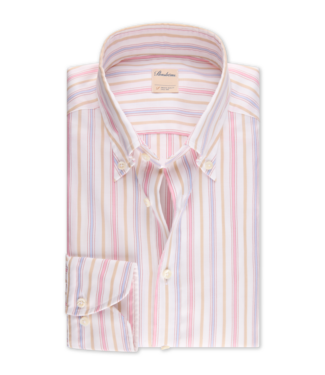 Stenstroms Stenstroms, Overhemd, Lange Mouw, Casual, Oxford, Twofold Katoen, BD Kraag, Lichtroze, Beige, Lichtblauw, Gestreept, Slimline