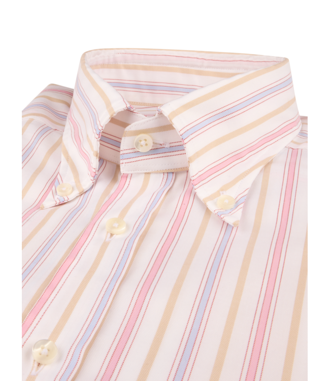 Stenstroms Overhemd, Lange Mouw, Casual, Oxford, Twofold Katoen, BD Kraag, Lichtroze, Beige, Lichtblauw, Gestreept, Slimline