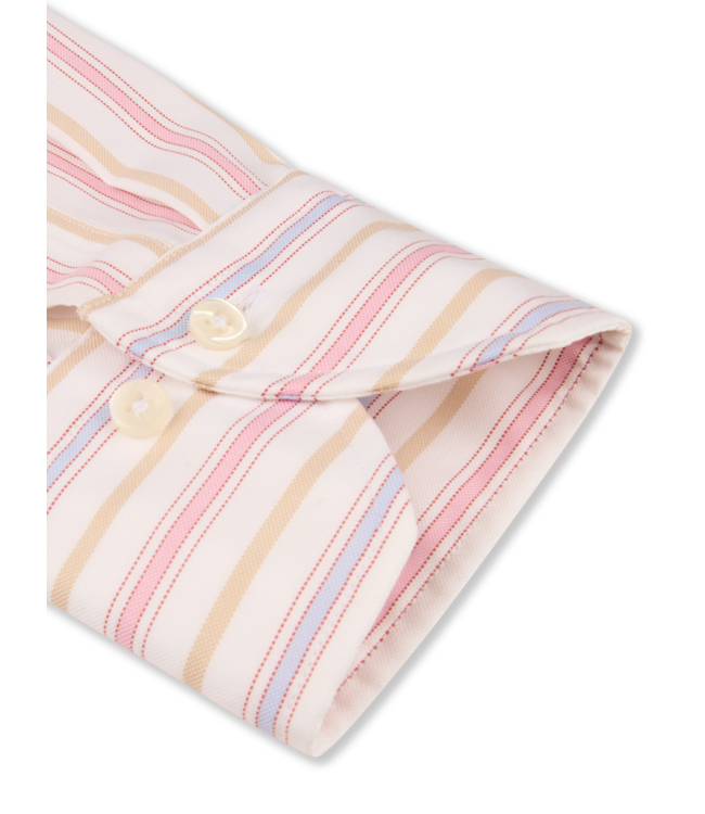 Stenstroms Overhemd, Lange Mouw, Casual, Oxford, Twofold Katoen, BD Kraag, Lichtroze, Beige, Lichtblauw, Gestreept, Slimline