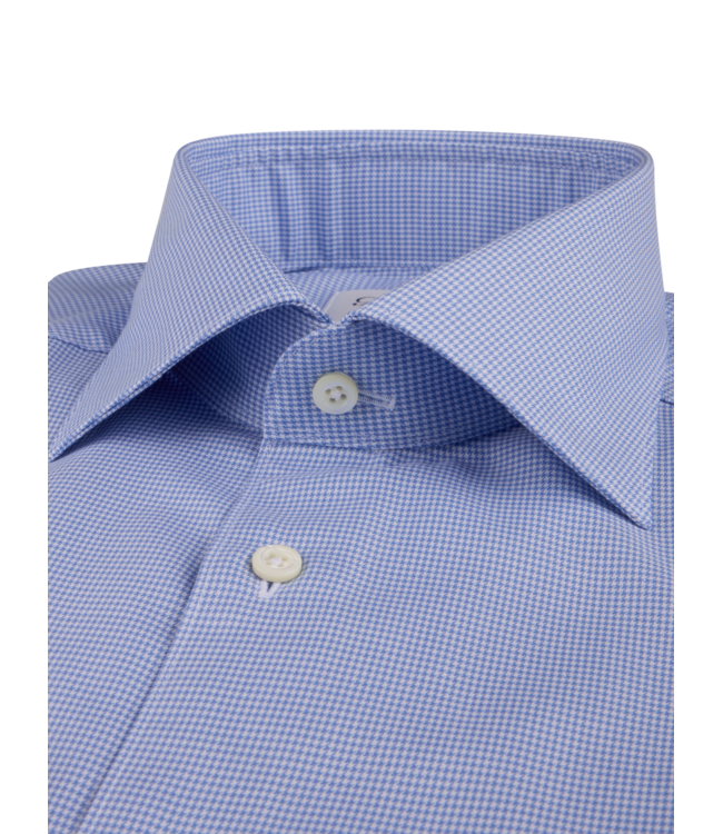 Stenstroms Overhemd, Lange Mouw, Twill Katoen, Blauw, Micro Pied de Poule Print, Tailored Fit
