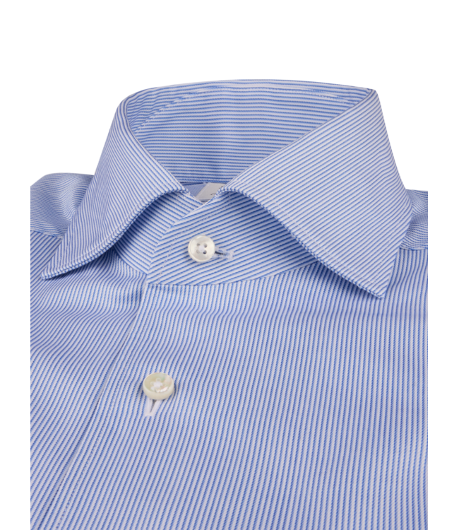 Stenstroms Overhemd, Schiller Kraag, Lange Mouw, Twill Katoen, Wit, Lichtblauw, Pinstripe, Regular Fit