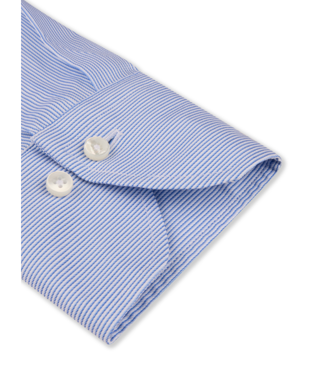 Stenstroms Overhemd, Schiller Kraag, Lange Mouw, Twill Katoen, Wit, Lichtblauw, Pinstripe, Regular Fit