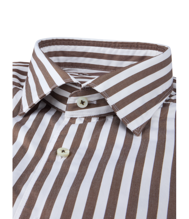 Stenstroms Overhemd, Lange Mouw, Casual, Two-Ply Katoen, Donkerbruin, Wit, Gestreept, Slimline