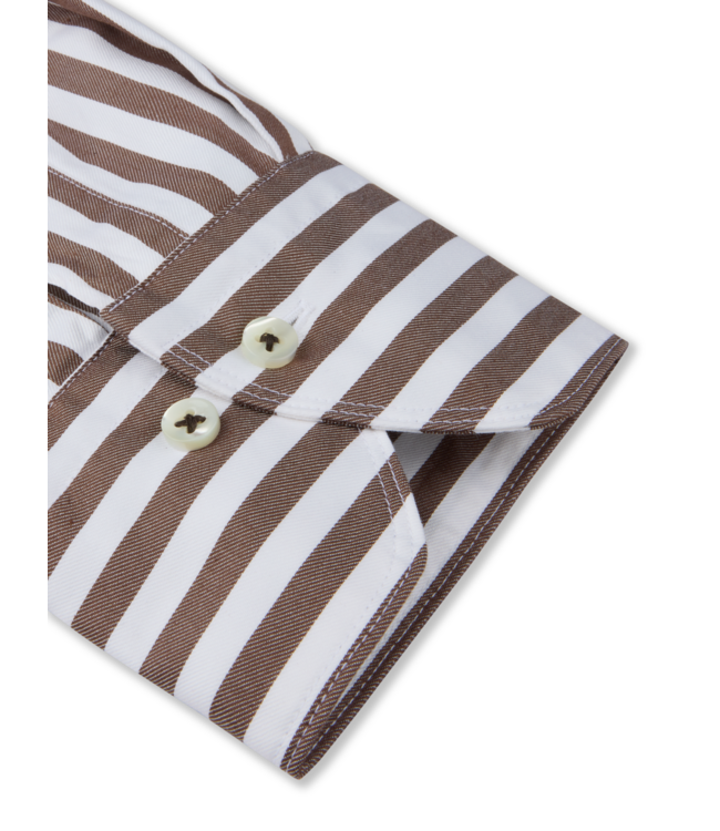 Stenstroms Overhemd, Lange Mouw, Casual, Two-Ply Katoen, Donkerbruin, Wit, Gestreept, Slimline