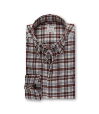 Stenstroms Stenstroms, Overhemd, Flanel, Lange Mouw, Grijs, Ecru, Steenrood  Geruit, New Slimline Fit