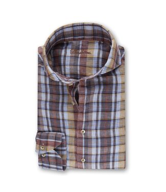 Stenstroms Stenstroms, Overhemd, Linnen Geruit, Bruin, Geel, Rood, Lange Mouw, Slimline