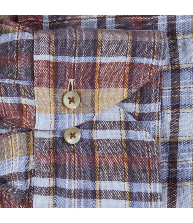 Stenstroms Overhemd, Linnen Geruit, Bruin, Geel, Rood, Lange Mouw, Slimline