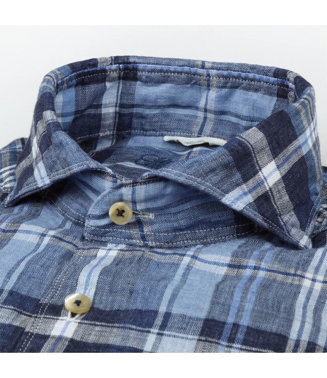 Stenstroms Overhemd, Linnen, Geruit, Blauw, Wit, Lichtblauw, Lange Mouw, Slimline