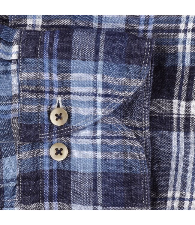 Stenstroms Overhemd, Linnen, Geruit, Blauw, Wit, Lichtblauw, Lange Mouw, Slimline