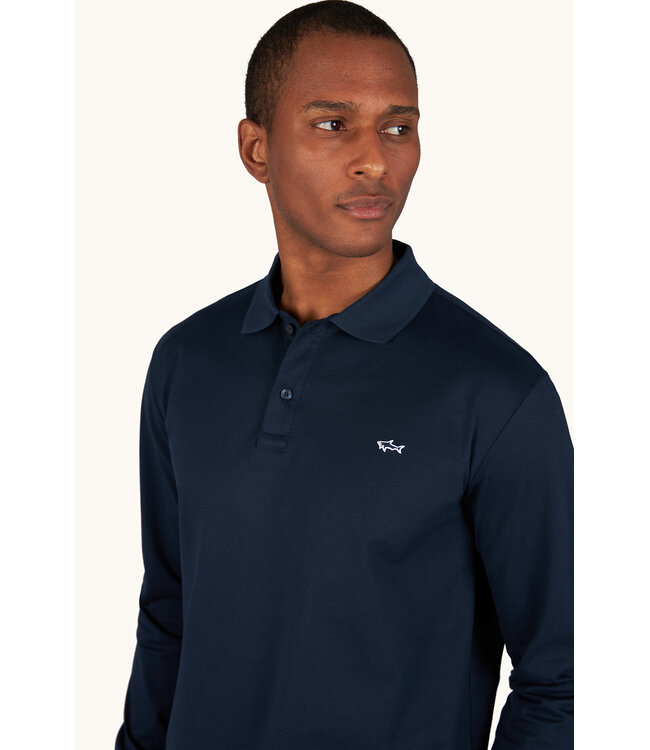 Paul & Shark Polo, Lange Mouw, Pique Katoen, Uni Donkerblauw, Shark Logo