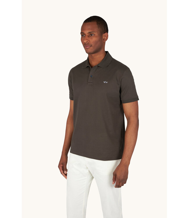 Paul & Shark Polo, Korte Mouw, Pique Katoen, Uni Taupe, Shark Logo