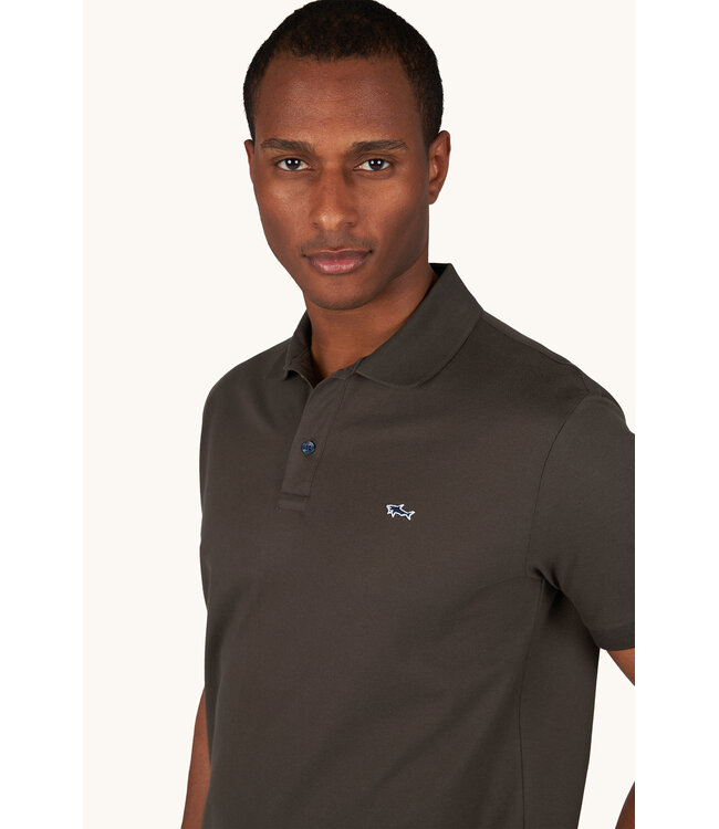 Paul & Shark Polo, Korte Mouw, Pique Katoen, Uni Taupe, Shark Logo