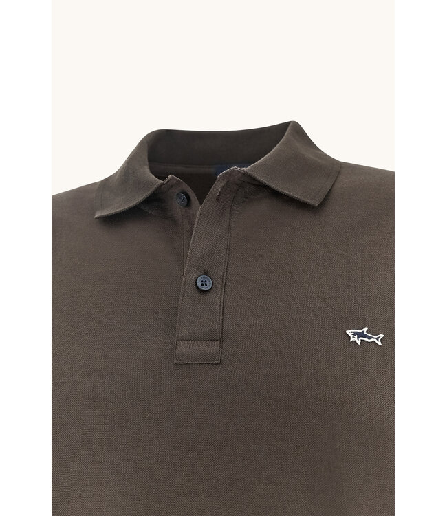 Paul & Shark Polo, Korte Mouw, Pique Katoen, Uni Taupe, Shark Logo
