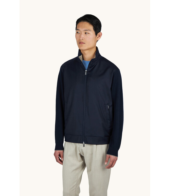 Paul & Shark Hybrid Vest met Rits, Wol, Zijde, Green Storm System® Loro Piana Fabric, Donkerblauw