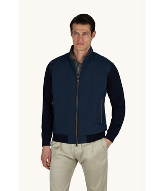 Paul & Shark Paul & Shark, Vest met Rits, Hybrid, Windstopper, Wol, Typhoon Platinum, Donkerblauw met Suede Accenten