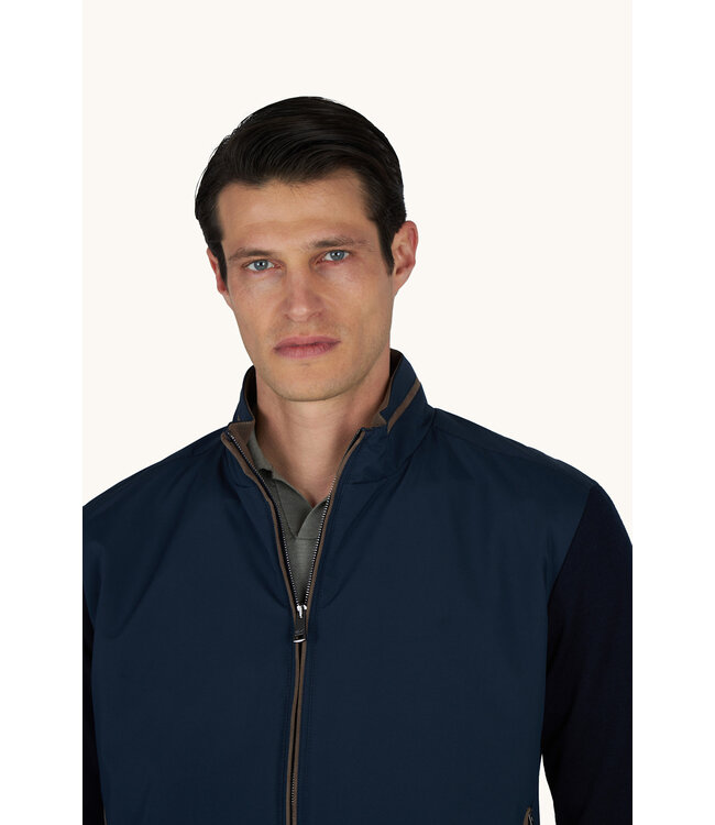 Paul & Shark Vest met Rits, Hybrid, Windstopper, Wol, Typhoon Platinum, Donkerblauw met Suede Accenten