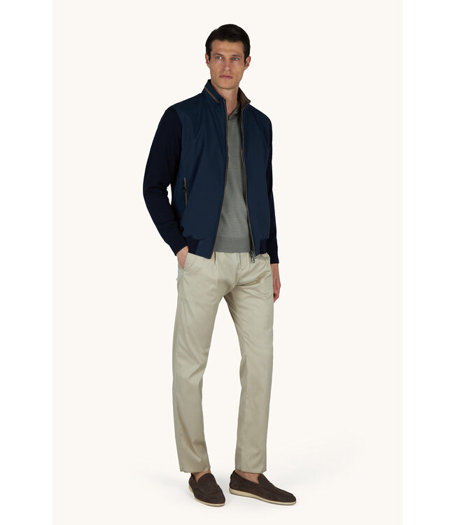 Paul & Shark Vest met Rits, Hybrid, Windstopper, Wol, Typhoon Platinum, Donkerblauw met Suede Accenten